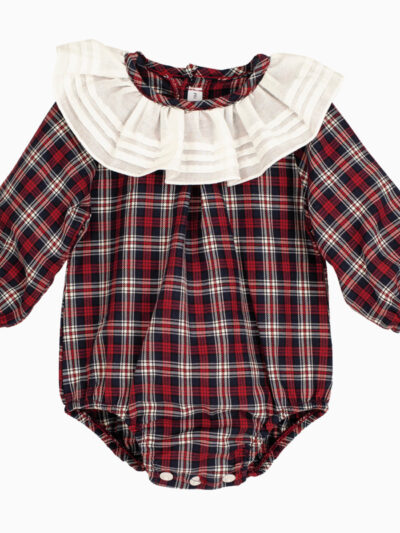 Barboteuse bébé écossaise à grande collerette – Rouge
