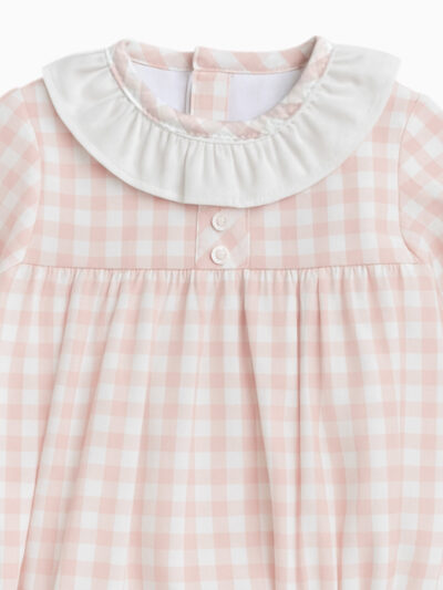 Barboteuse vichy en coton chaud – Rose