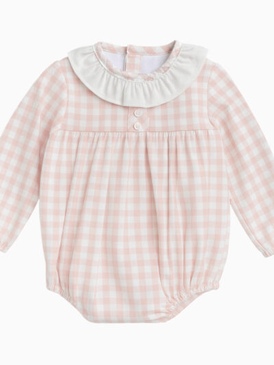 Barboteuse vichy en coton chaud – Rose