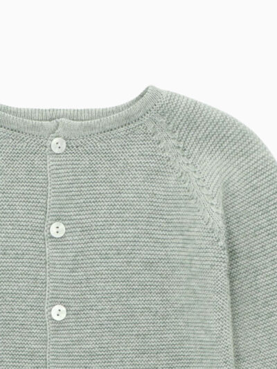 Cardigan bébé en laine et coton – Vert de gris
