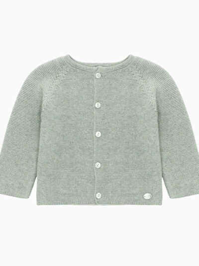 Cardigan bébé en laine et coton – Vert de gris