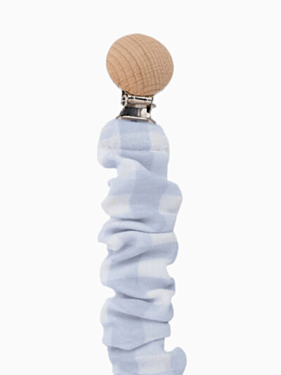 Gingham pacifier clip – blue