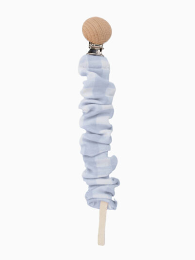 Gingham pacifier clip – blue