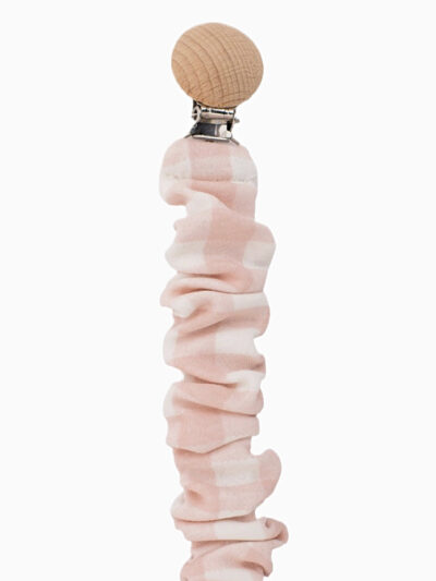 Gingham pacifier clip – Pink