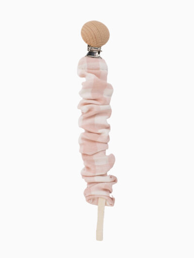 Gingham pacifier clip – Pink