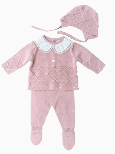 Conjunto para bebé niña con gorro – Rosa pálido