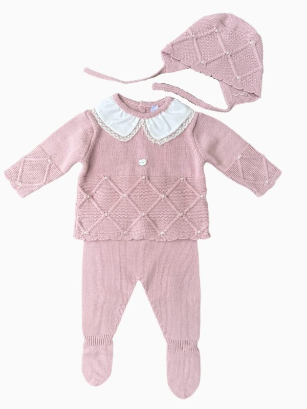 Conjunto para bebé niña con gorro rosa pálido