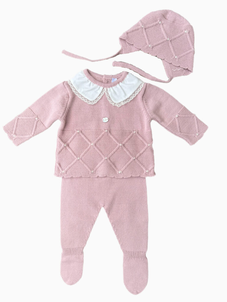 Baby girl set with bonnet pale pink