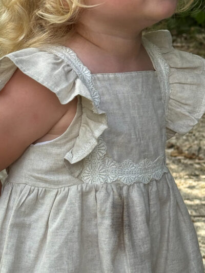 Robe enfant fille en coton et lin – Beige