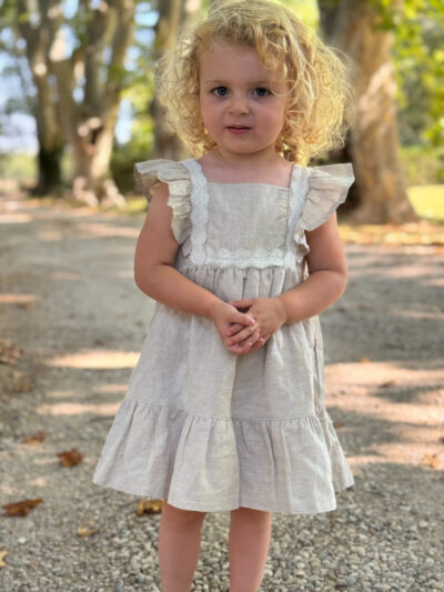 Robe enfant fille en coton et lin – Beige