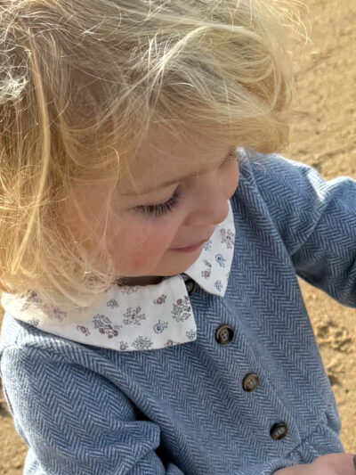 Girl’s Knitted Herringbone Dress – Blue