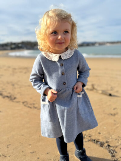 Girl’s Knitted Herringbone Dress – Blue