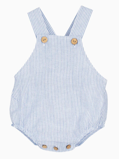 Barboteuse bébé à bretelles croisées rayée – Bleu/blanc