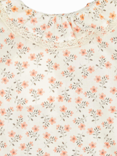Blouse fille à col dentelle et imprimé fleuri – Crème