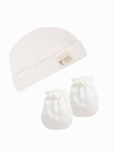 Organic Cotton Beanie and Mittens Set – Cream