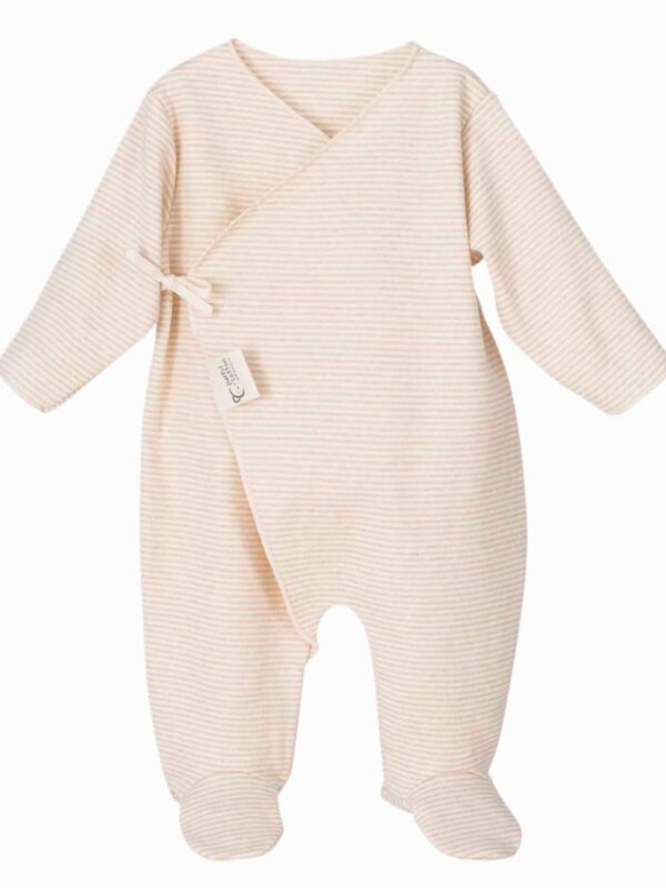 Newborn Wrap Sleepsuit in Organic Cotton – Sand Striped