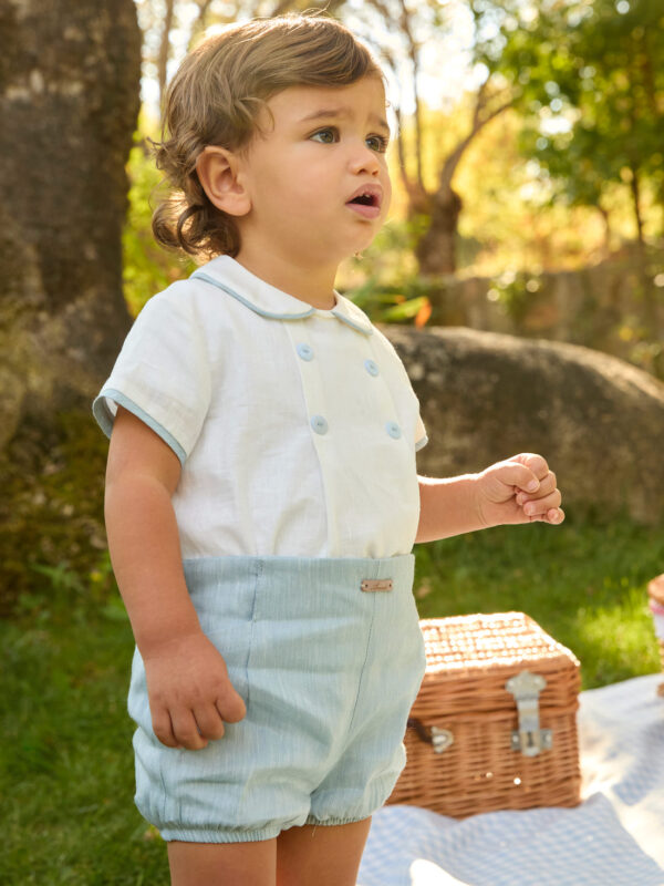 Ensemble bébé élégant blouse à col et bloomer – Bleu