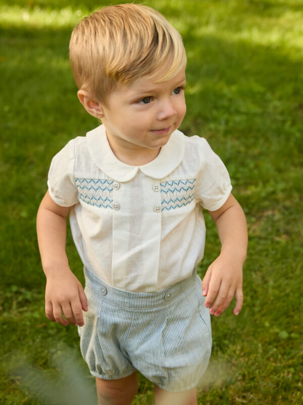 Ensemble bébé garçon à smocks – Bleu/blanc