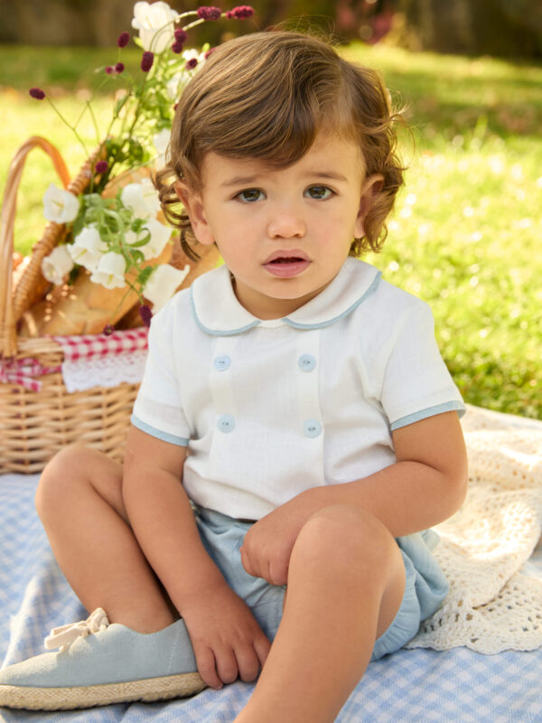 Ensemble bébé élégant blouse à col et bloomer – Bleu