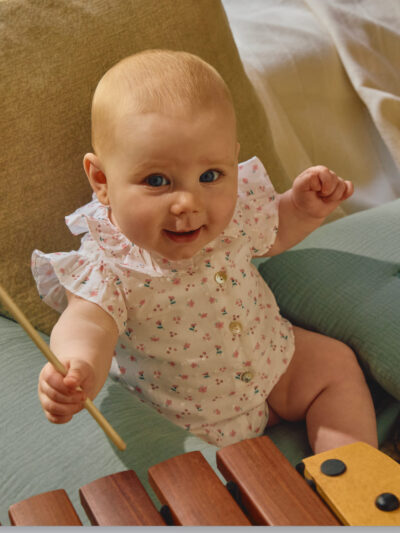 Barboteuse bébé fille plumetis – Blanc