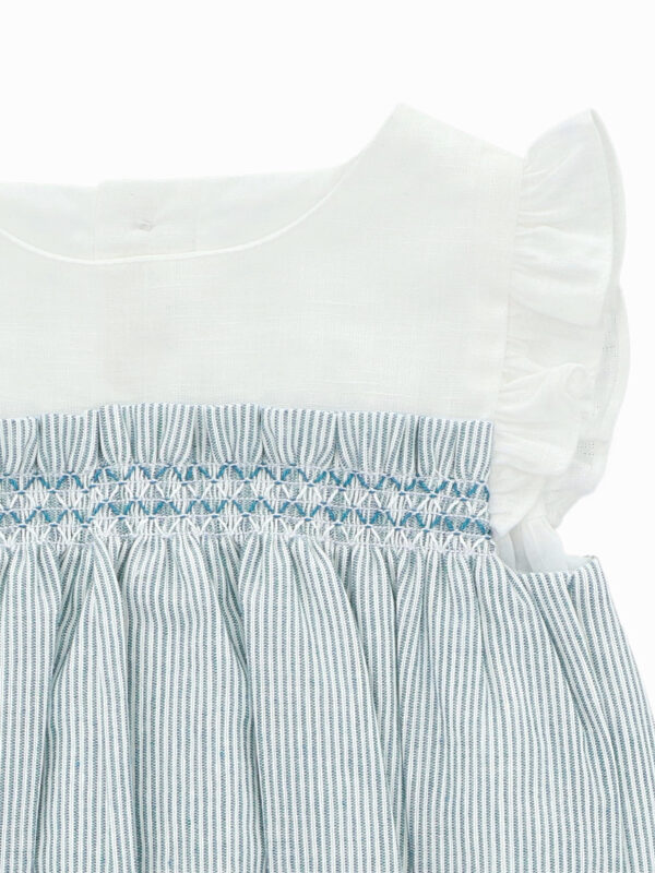 Barboteuse bébé à smocks – Bleu/blanc