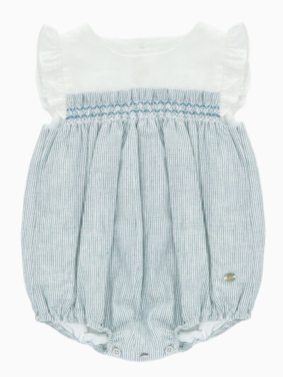 Barboteuse bébé à smocks – Bleu/blanc