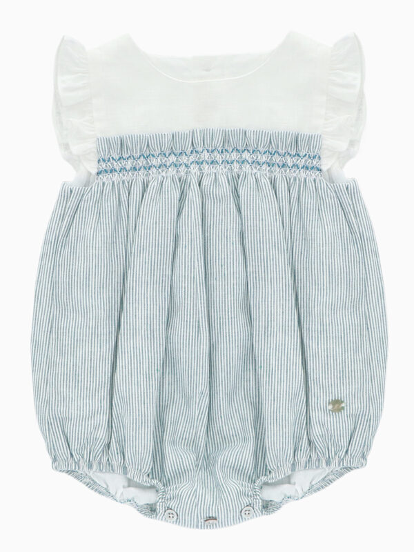 Barboteuse bébé à smocks – Bleu/blanc