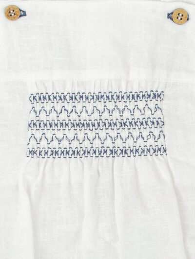Barboteuse d’été mixte à smocks – Blanc