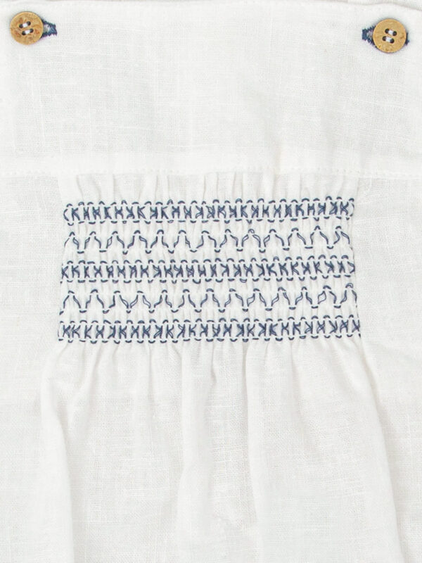 Barboteuse d’été mixte à smocks – Blanc