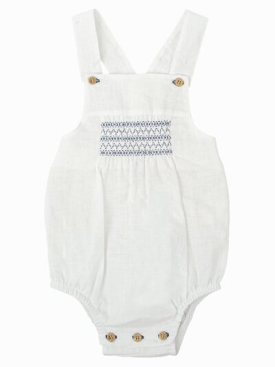 Barboteuse d’été mixte à smocks – Blanc