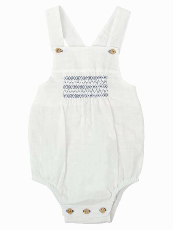 Barboteuse d’été mixte à smocks – Blanc