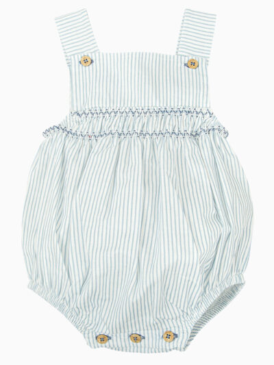 Barboteuse à rayures et détails froncés – Bleu/blanc