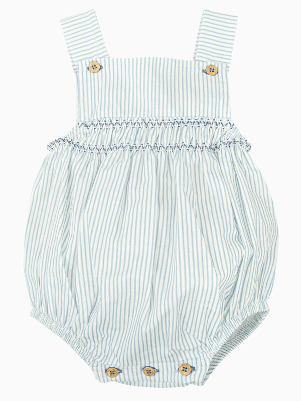 Barboteuse à rayures et détails froncés – Bleu/blanc