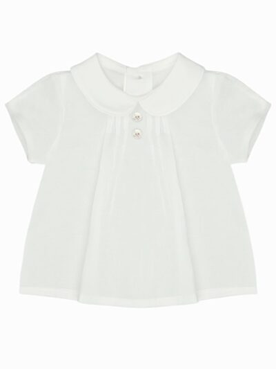 Blouse manches courtes à col rond – Blanc