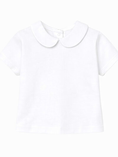 Blouse fille manches courtes à col rond – Blanc