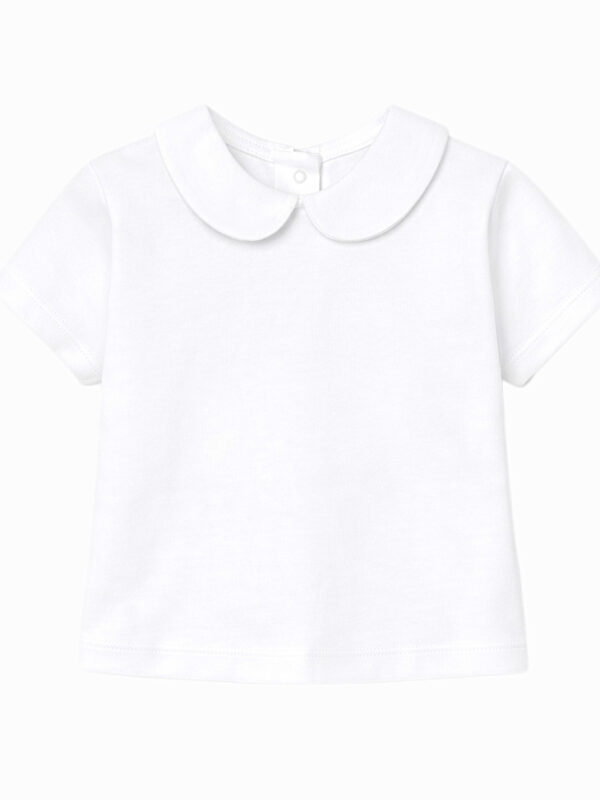 Blouse fille manches courtes à col rond – Blanc