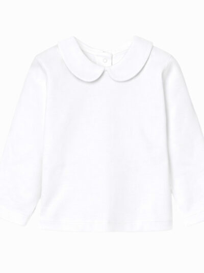 Blouse fille manches longues à col rond – Blanc