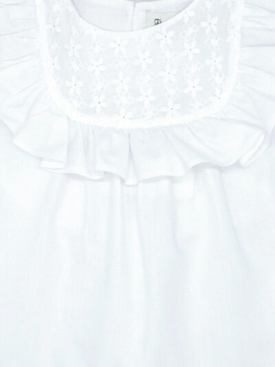Blouse fille à fleurs brodées – Blanc