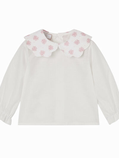 Blouse bébé fille à col fantaisie plumetis – Blanc