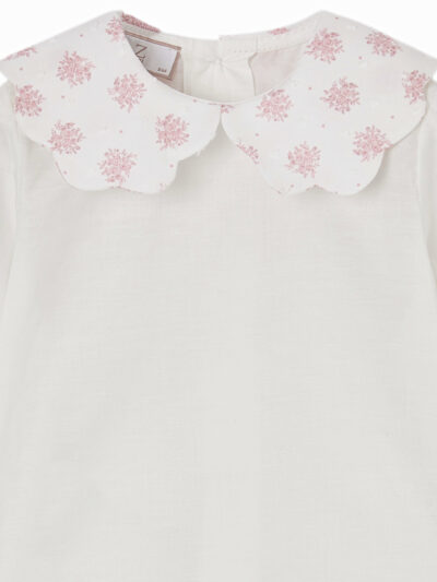 Blouse bébé fille à col fantaisie plumetis – Blanc
