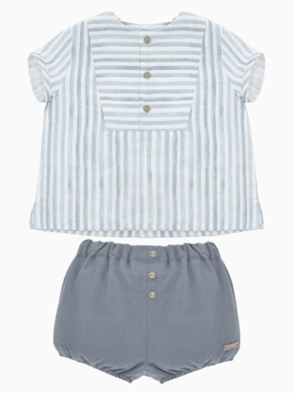 Ensemble bébé garçon blouse rayures poésie et bloomer – Bleu