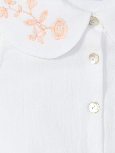 Blouse sans manches fille à col brodé – Blanc