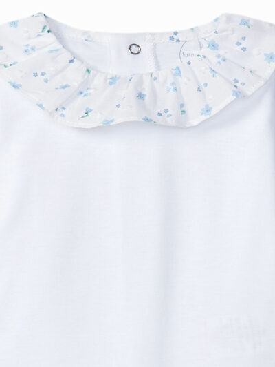 Body para bebé niña con cuello con volante y estampado floral – Blanco