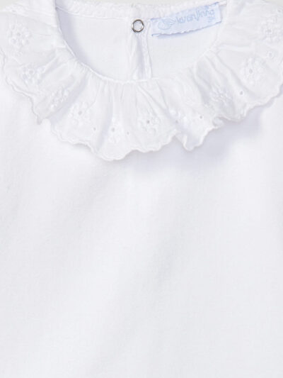 Body de manga corta con cuello bordado – Blanco