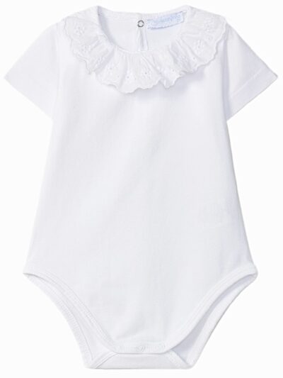 Body de manga corta con cuello bordado – Blanco