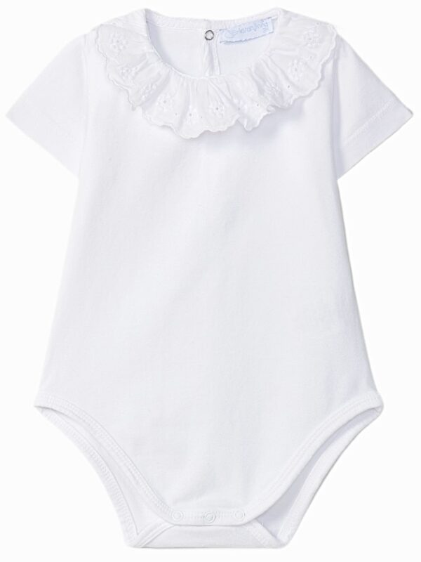 Body manches courtes à collerette brodée – Blanc
