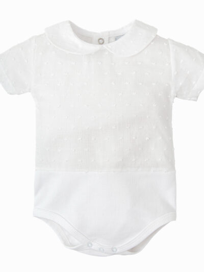 Body de bebé de manga corta con plumeti – Blanco