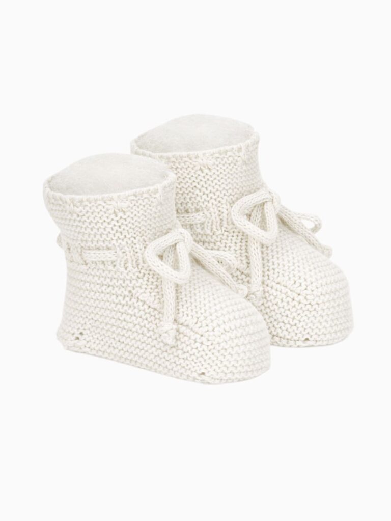 White cotton garter stitch newborn booties