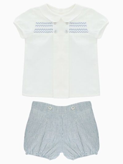 Conjunto de bebé niño con smocks – Azul/blanco