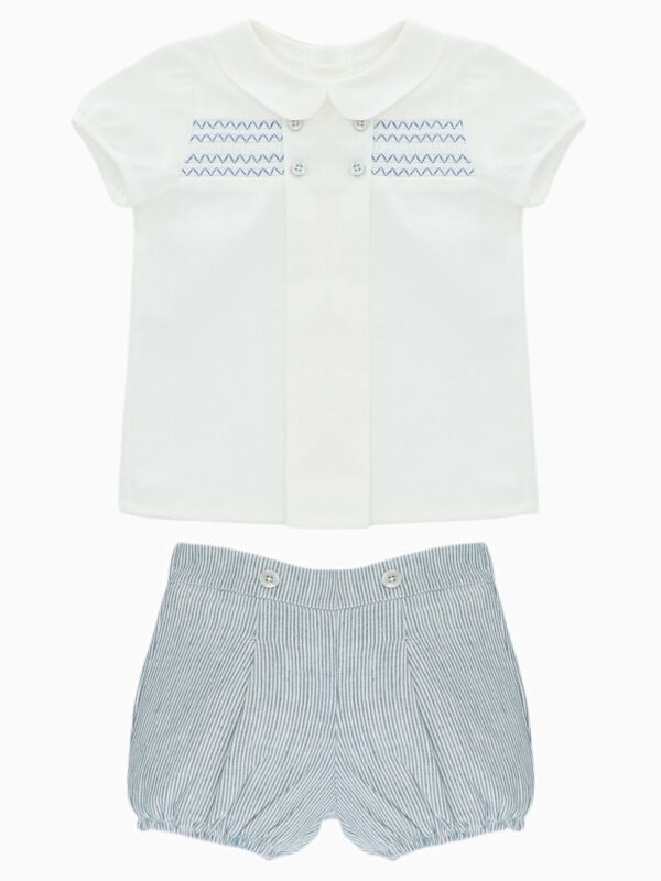 Ensemble bébé garçon à smocks – Bleu/blanc